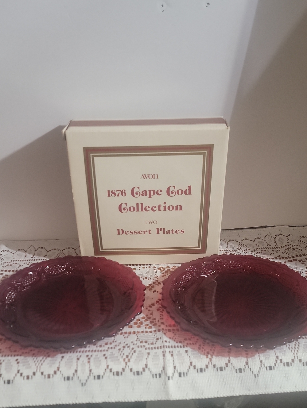 Avon 1876 Cape Cod Collection Dessert Plates - Cranberry Red Glass